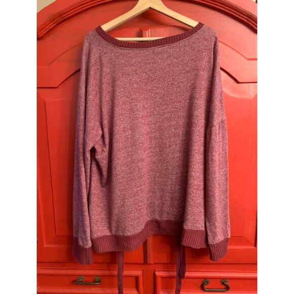 Maurice's Size 2  plus size Burgundy Laced up Front Sweatshirt Light Weight EUC - Picture 2 of 3